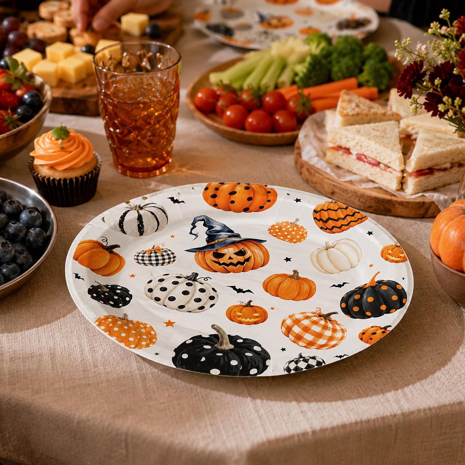 Full set of 50 Halloween pumpkin oval plates