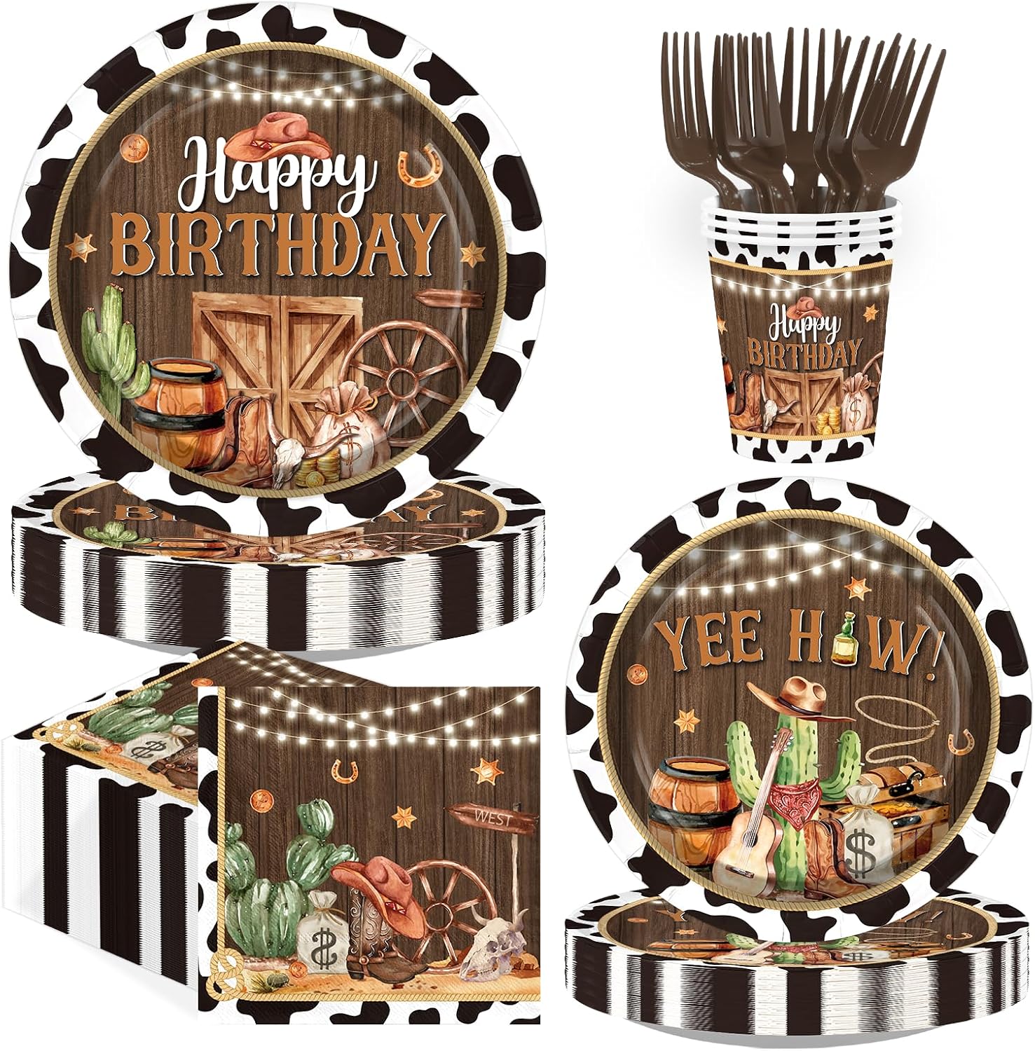 Greencian 250-piece western cowboy birthday party supplies with wild west tableware