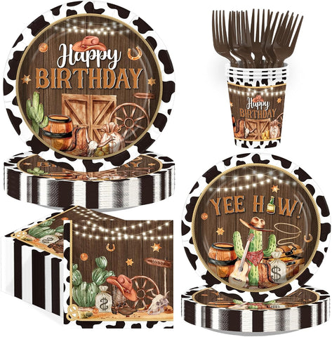 Greencian 250-piece western cowboy birthday party supplies with wild west tableware