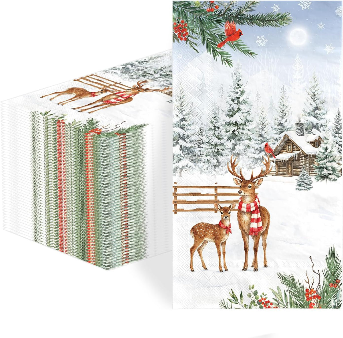 100Pcs Winter Deer Christmas Guest Napkins 3 Ply - Grencian