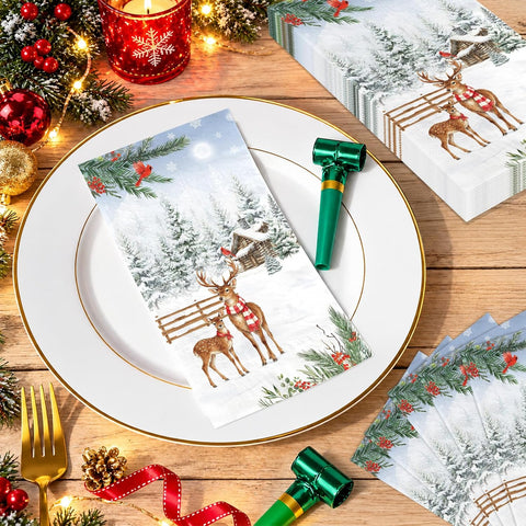 100Pcs Winter Deer Christmas Guest Napkins 3 Ply - Grencian