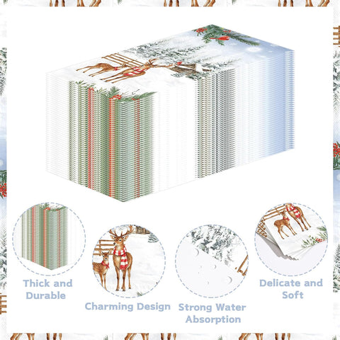 100Pcs Winter Deer Christmas Guest Napkins 3 Ply - Grencian