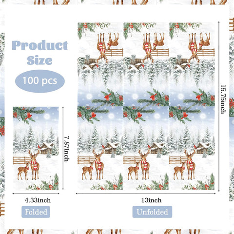100Pcs Winter Deer Christmas Guest Napkins 3 Ply - Grencian