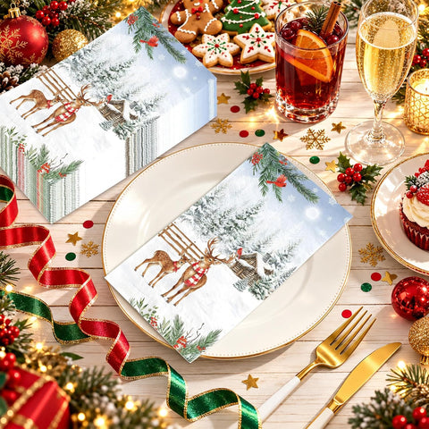 100Pcs Winter Deer Christmas Guest Napkins 3 Ply - Grencian