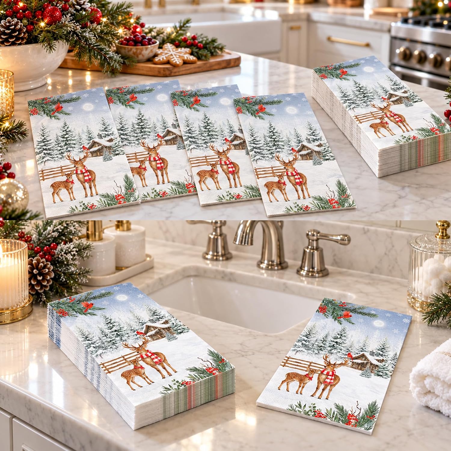 100Pcs Winter Deer Christmas Guest Napkins 3 Ply - Grencian