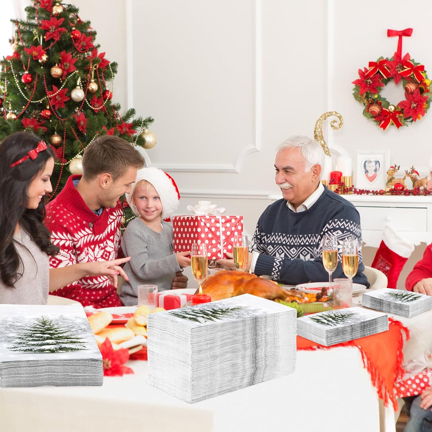 200Pcs Winter Tree Paper Napkins 3 Ply Snowflake - Grencian