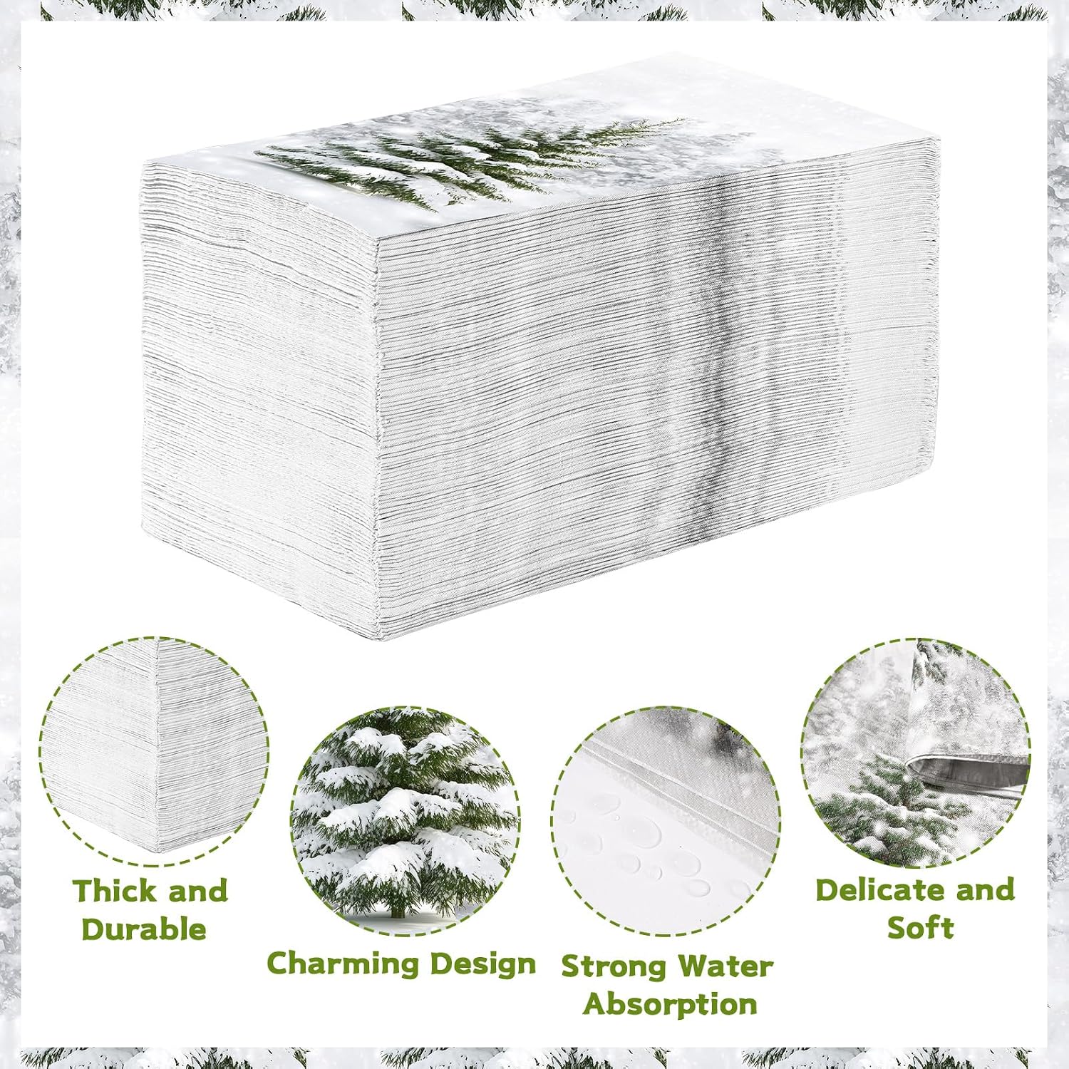 200Pcs Winter Tree Paper Napkins 3 Ply Snowflake - Grencian