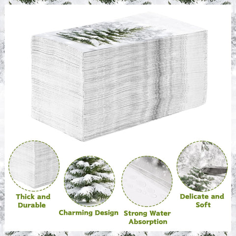 200Pcs Winter Tree Paper Napkins 3 Ply Snowflake - Grencian