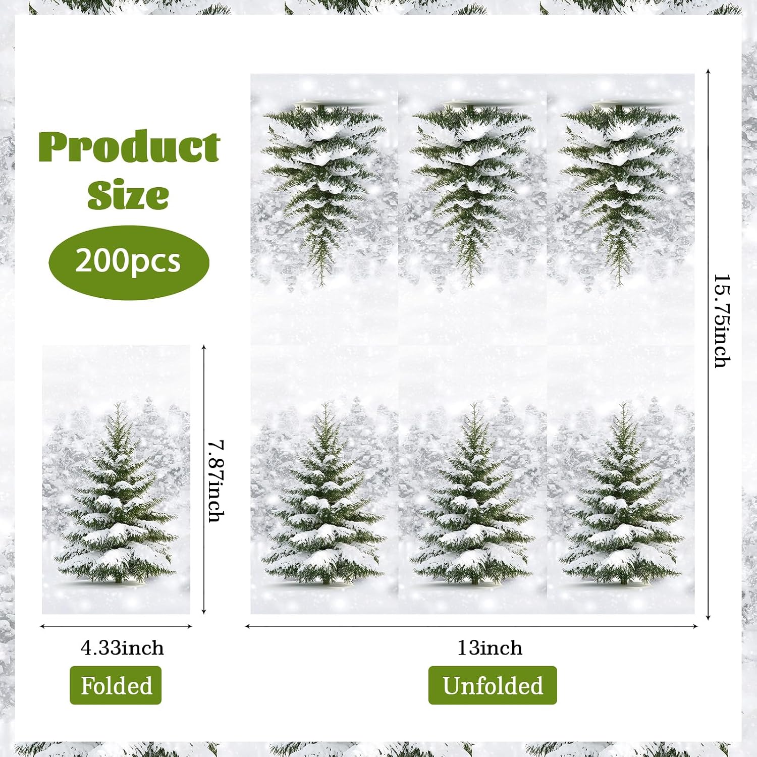 200Pcs Winter Tree Paper Napkins 3 Ply Snowflake - Grencian
