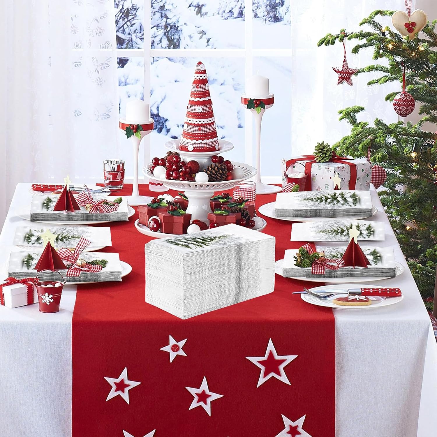 200Pcs Winter Tree Paper Napkins 3 Ply Snowflake - Grencian