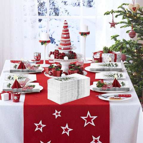 200Pcs Winter Tree Paper Napkins 3 Ply Snowflake - Grencian