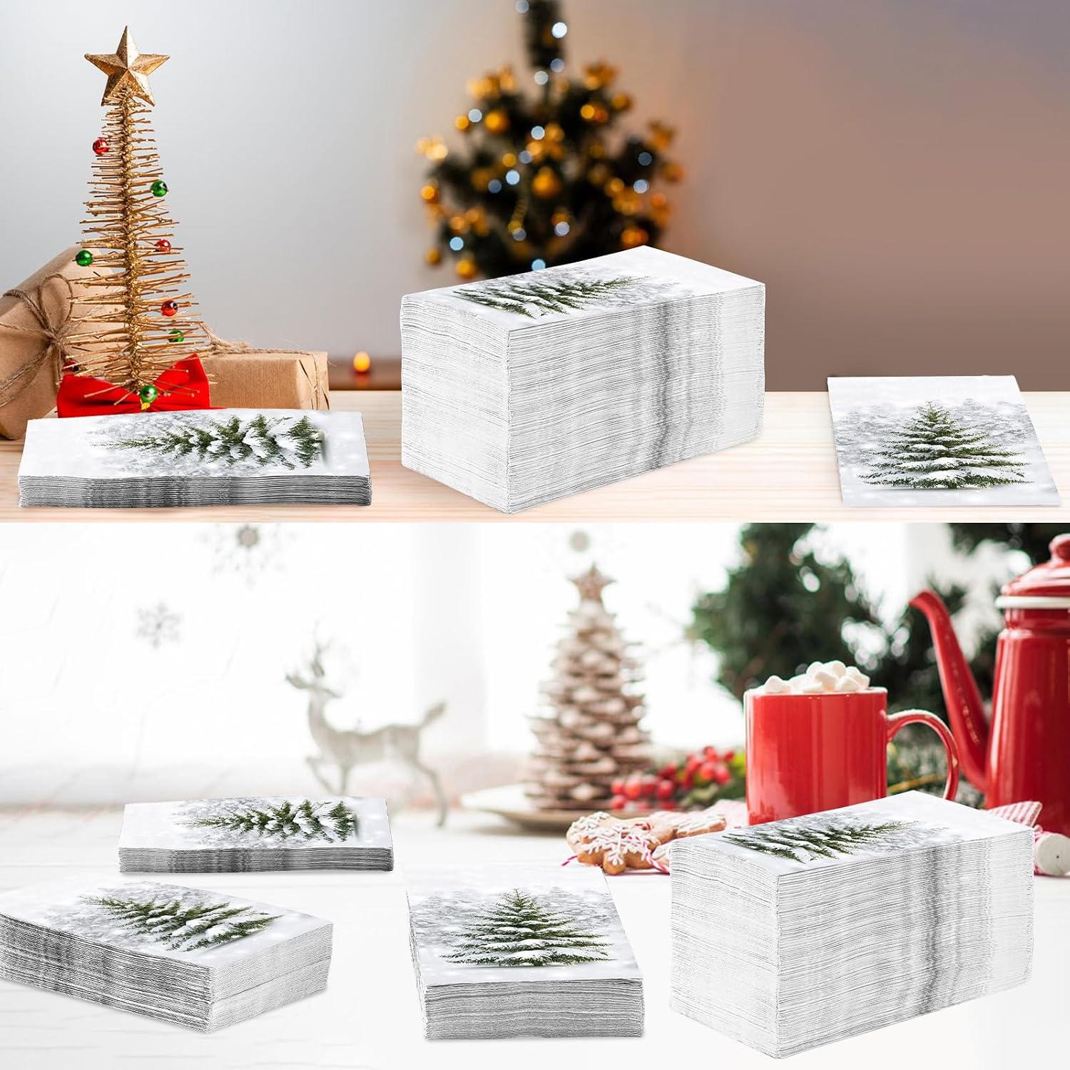 200Pcs Winter Tree Paper Napkins 3 Ply Snowflake - Grencian