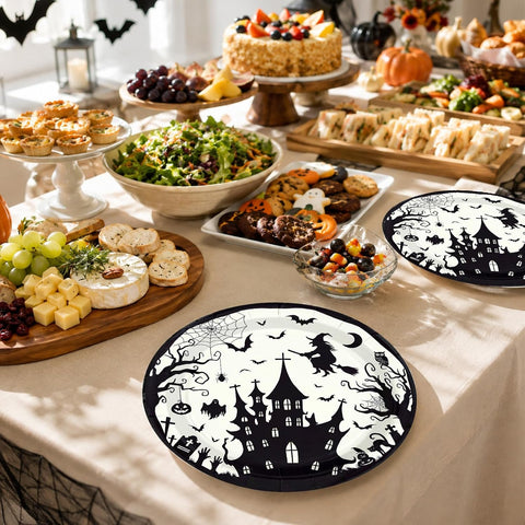 50Pcs Halloween Black Witch Castle Paper Plates 9 Inch - Grencian