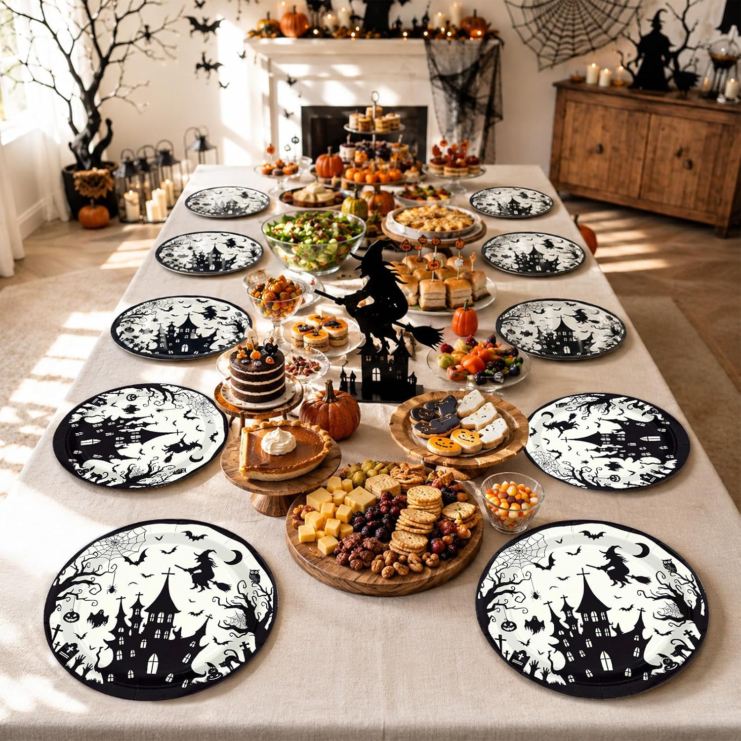 50Pcs Halloween Black Witch Castle Paper Plates 9 Inch - Grencian