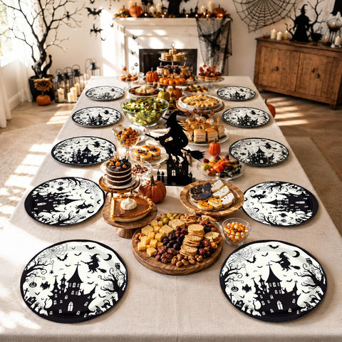 50Pcs Halloween Black Witch Castle Paper Plates 9 Inch - Grencian