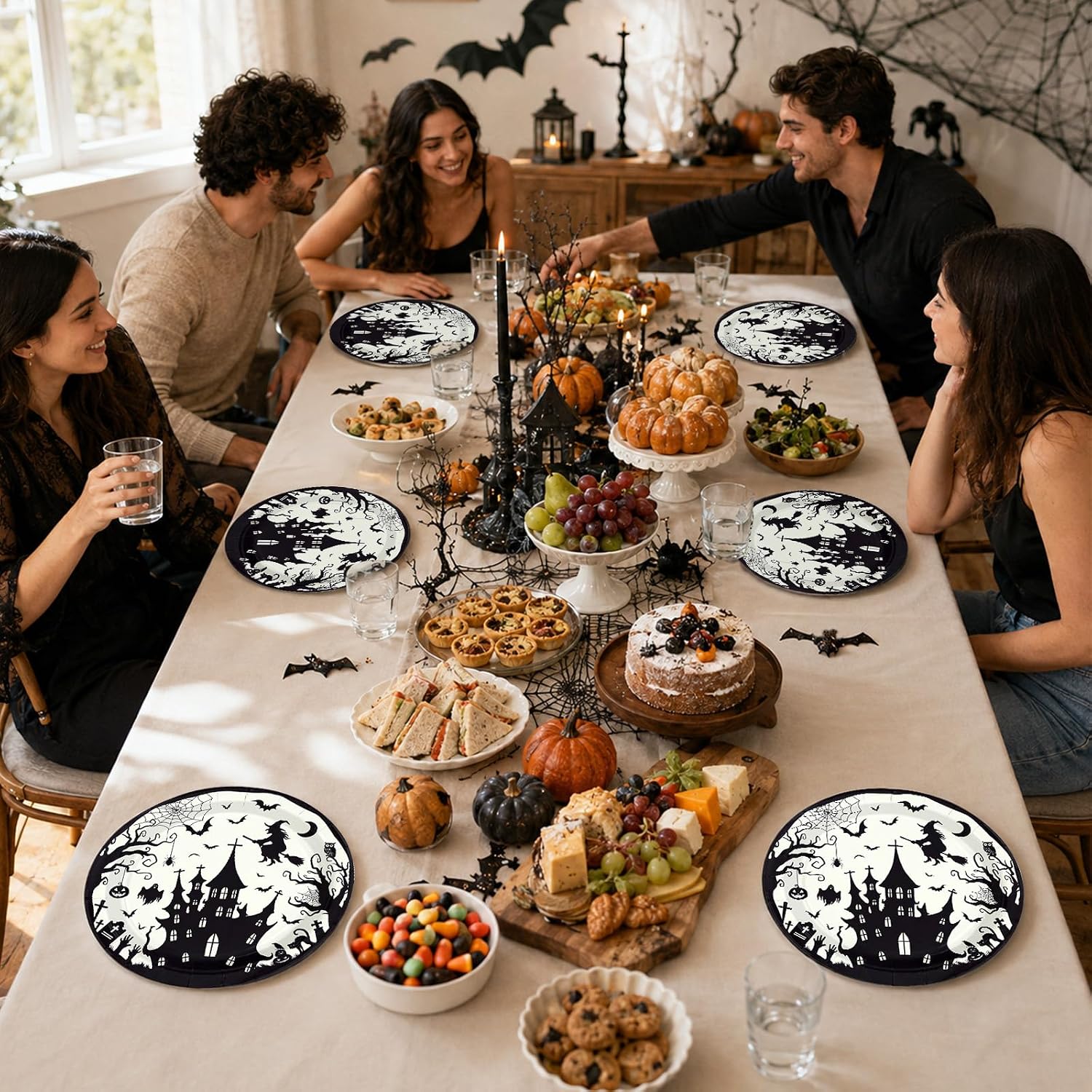 50Pcs Halloween Black Witch Castle Paper Plates 9 Inch - Grencian
