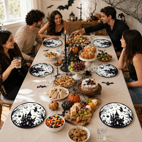 50Pcs Halloween Black Witch Castle Paper Plates 9 Inch - Grencian