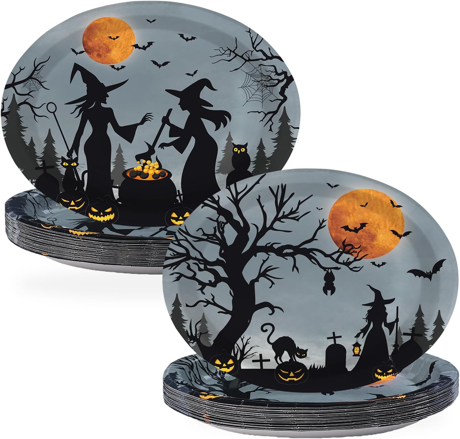 Grencian 50Pcs Halloween Witch Oval Paper Plates 12x10