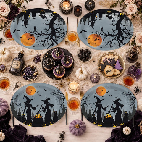 Close up of the graveyard witch and black cat scene