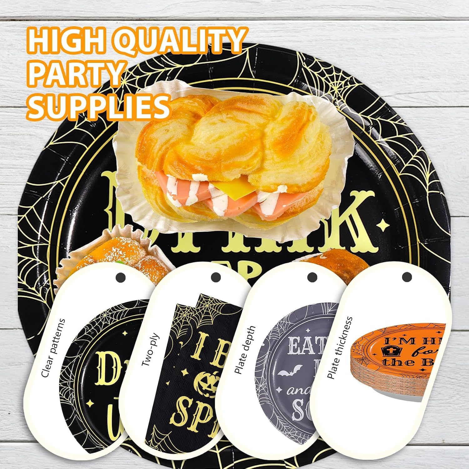 Matching black and orange napkins and forks