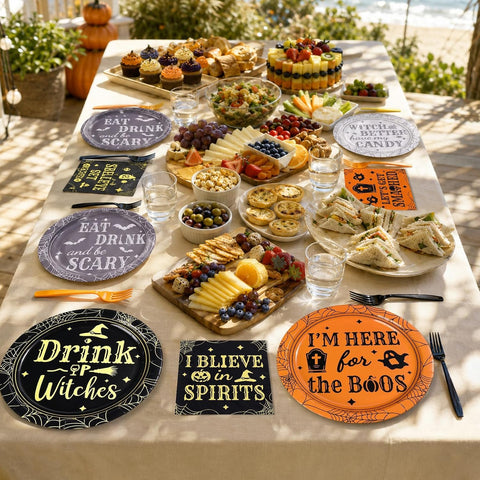 Serves 50 Halloween table styled with the witch set