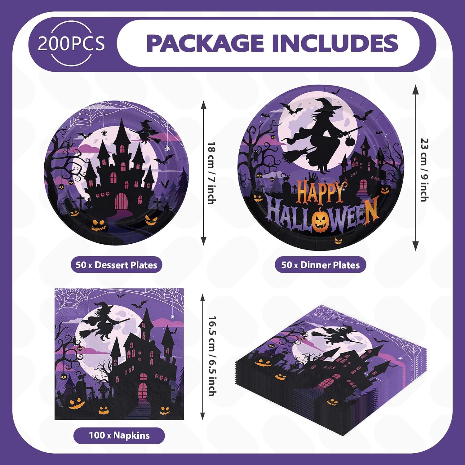 200Pcs Halloween Witch Party Supplies Serves 50 - Grencian