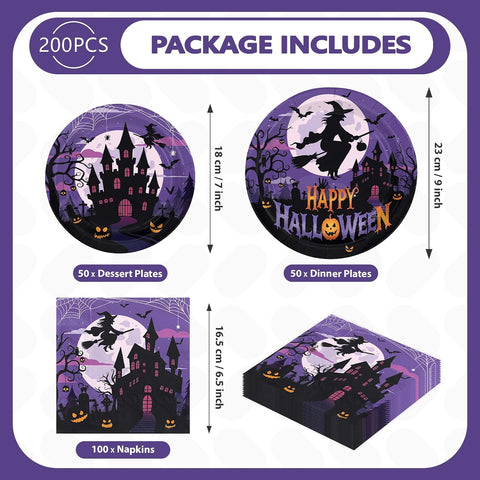 200Pcs Halloween Witch Party Supplies Serves 50 - Grencian