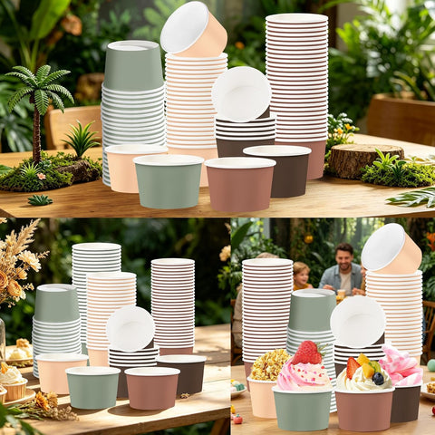 Package contents infographic showing 120 woodland ice cream cups