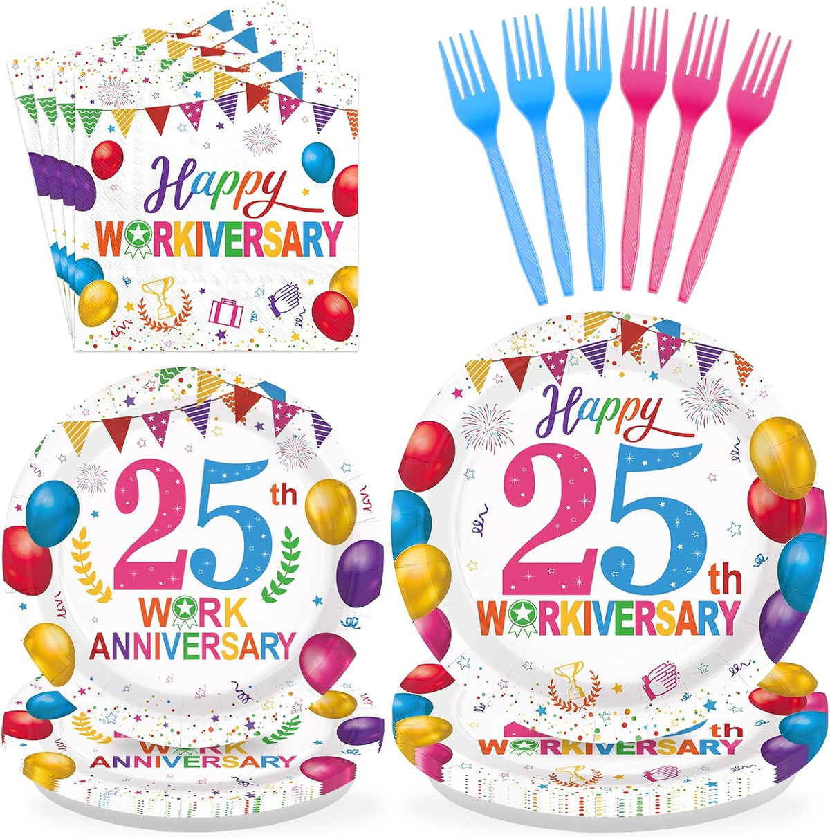 Grencian 96Pcs 25th Workiversary Party Plates and Napkins