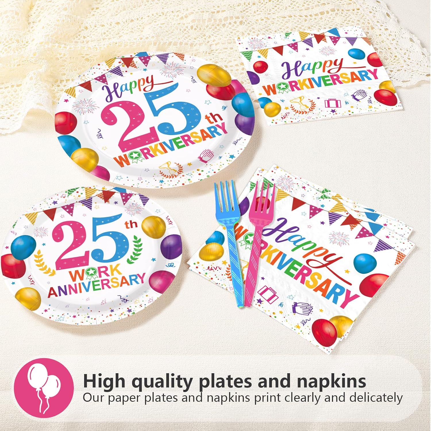 Full 96 piece 25th Workiversary tableware set