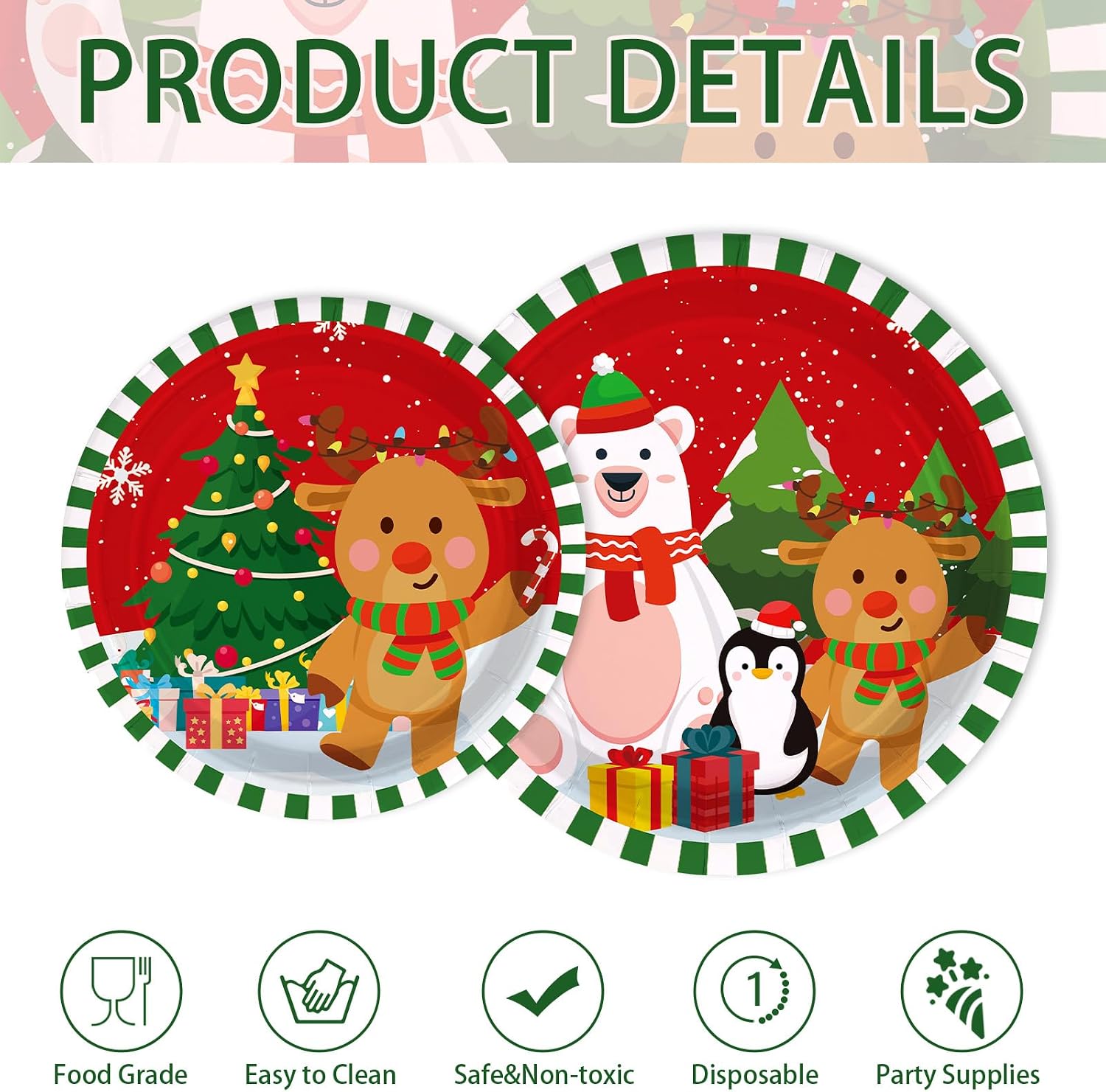 Grencian 200Pcs Christmas Cartoon Plates and Napkins Serves 50 - Grencian