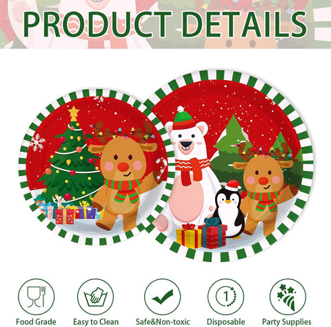 Grencian 200Pcs Christmas Cartoon Plates and Napkins Serves 50 - Grencian