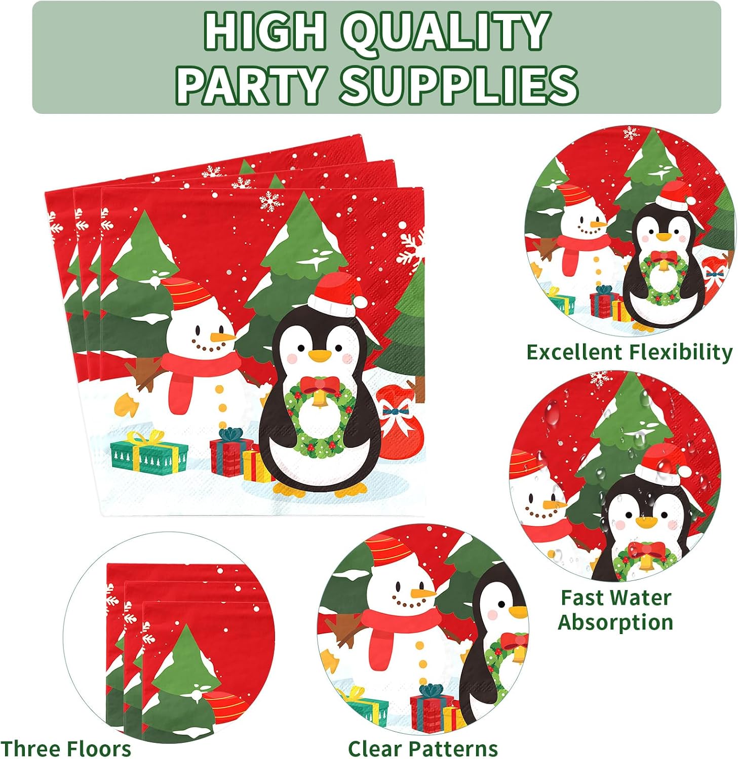 Grencian 200Pcs Christmas Cartoon Plates and Napkins Serves 50 - Grencian