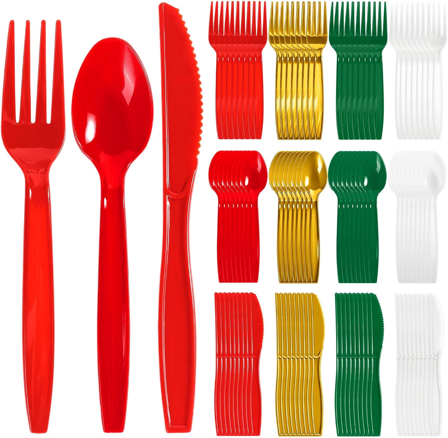 Grencian 300Pcs Christmas Disposable Plastic Cutlery 4 Colors - Grencian