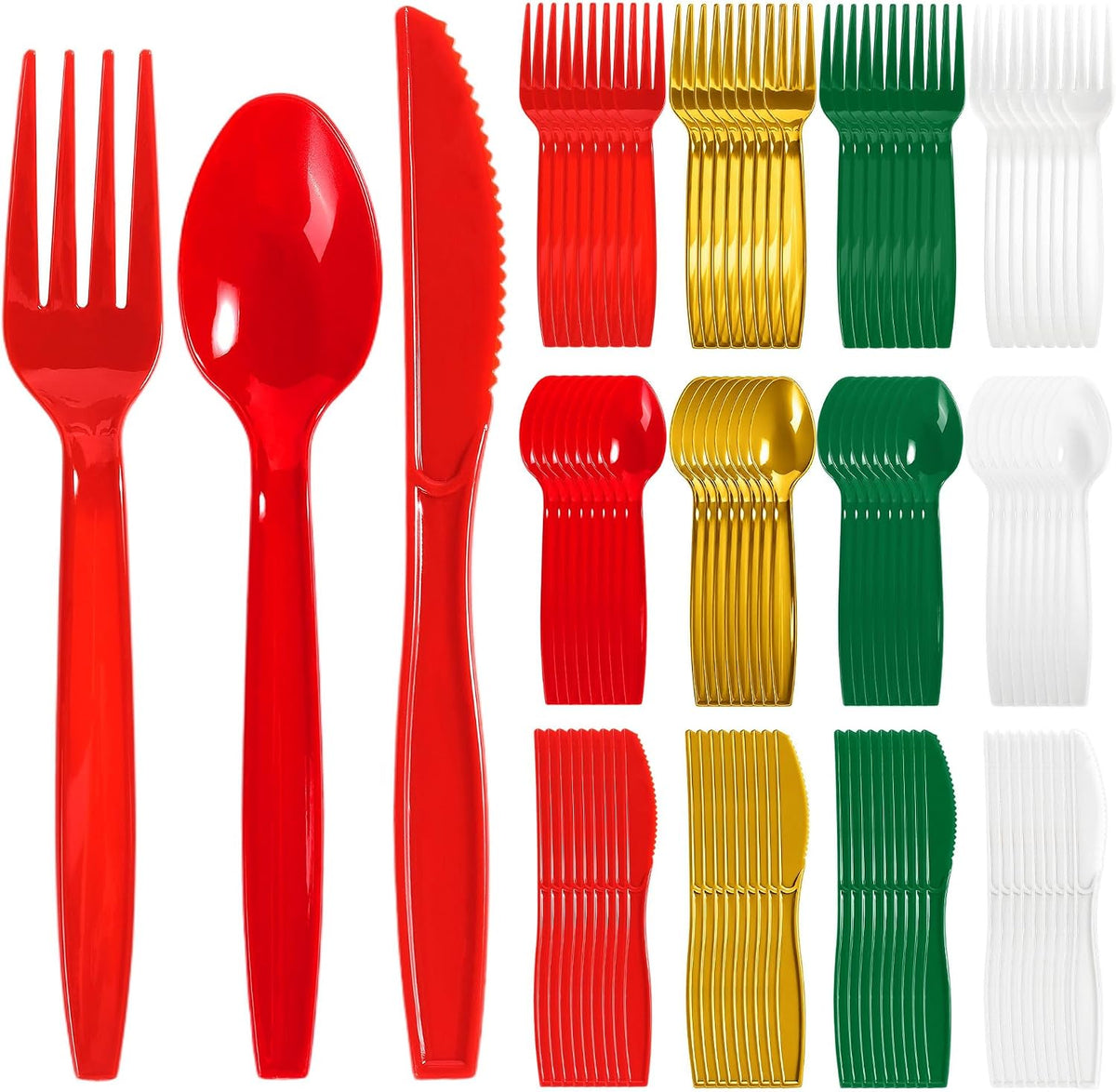 Grencian 300Pcs Christmas Disposable Plastic Cutlery 4 Colors - Grencian