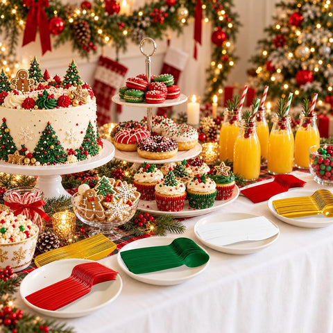 Grencian 300Pcs Christmas Disposable Plastic Cutlery 4 Colors - Grencian