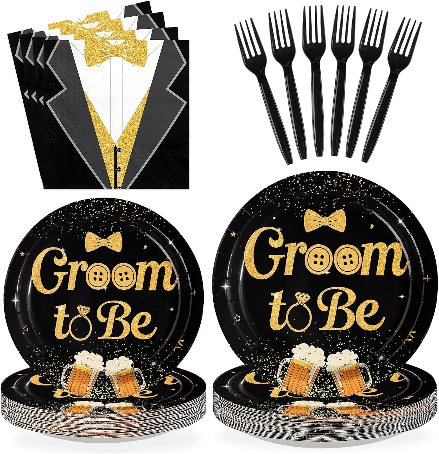 Groom to Be Bachelor Party Plates & Napkins - 96 Pcs image 1