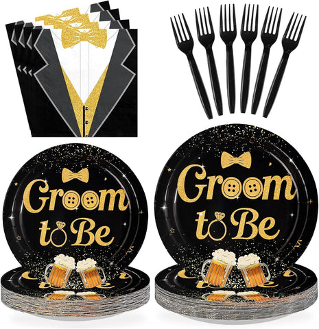 Groom to Be Bachelor Party Plates & Napkins - 96 Pcs image 1