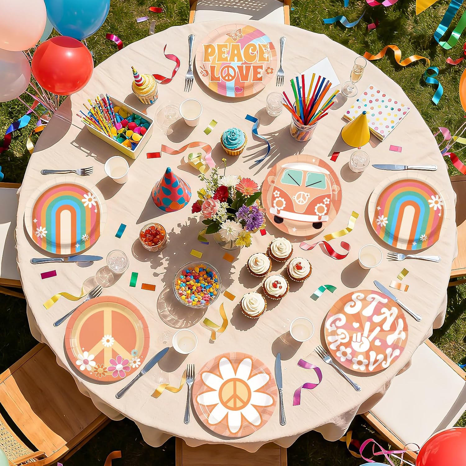 Groovy plates - rainbow design
