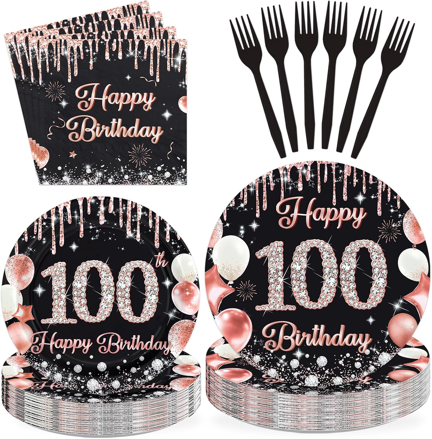 Happy 100th Birthday Plates & Napkins - 96 Pcs - view 1