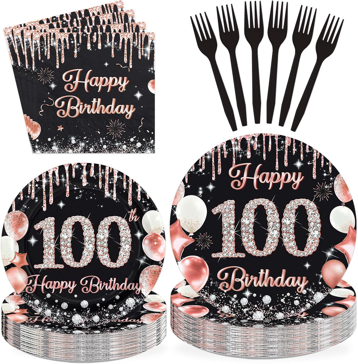 Happy 100th Birthday Plates & Napkins - 96 Pcs - view 1