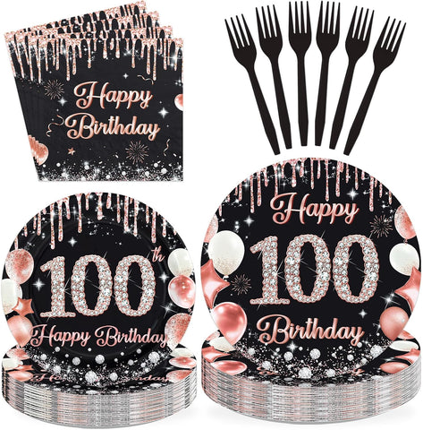 Happy 100th Birthday Plates & Napkins - 96 Pcs - view 1
