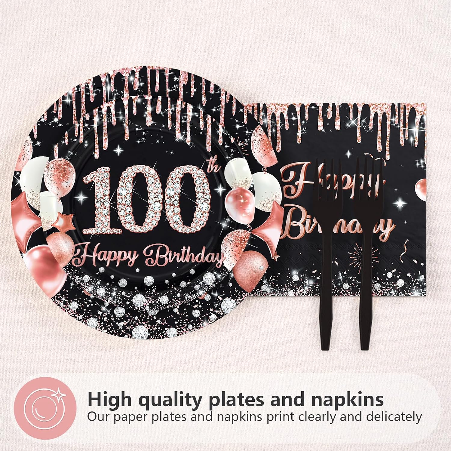 Happy 100th Birthday Plates & Napkins - 96 Pcs - view 2