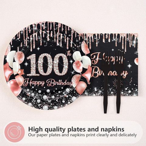 Happy 100th Birthday Plates & Napkins - 96 Pcs - view 2