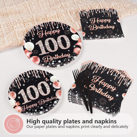 Happy 100th Birthday Plates & Napkins - 96 Pcs - view 3
