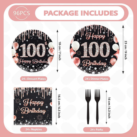 Happy 100th Birthday Plates & Napkins - 96 Pcs - view 5