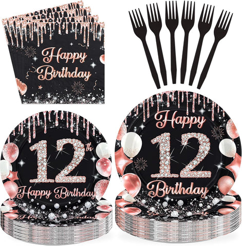 Happy 12th Birthday Plates & Napkins - 96 Pcs - view 1