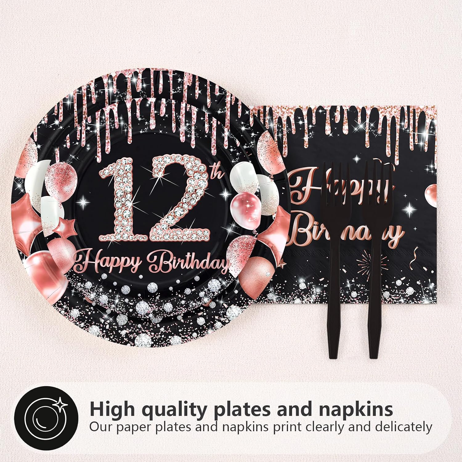 Happy 12th Birthday Plates & Napkins - 96 Pcs - view 2