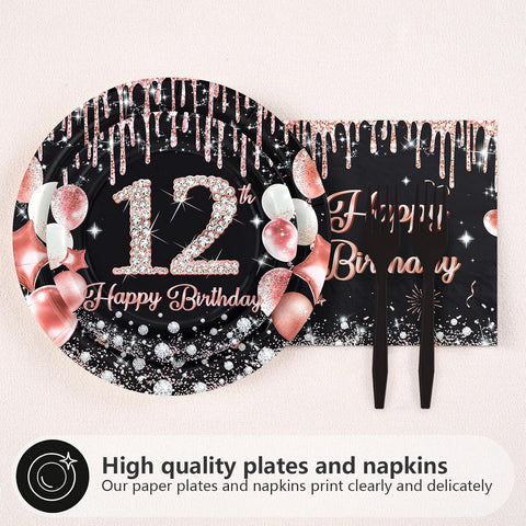 Happy 12th Birthday Plates & Napkins - 96 Pcs - view 2