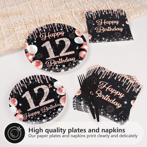 Happy 12th Birthday Plates & Napkins - 96 Pcs - view 3